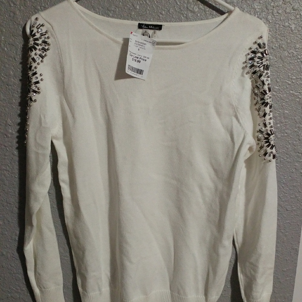 White Studded Cold Shoulder Top